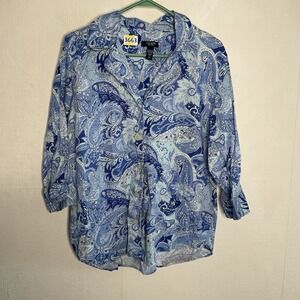 Chaps‎ Womens Size XL Blue Paisley Cotton Sleep Shirt Pajamas Top Nightshirt